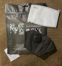 Black 3D Shape Face Mask w/Valve  2 Filters - IN STOCK Fast US Delivery 