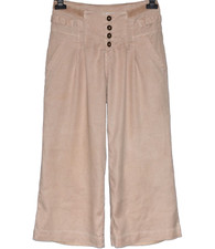Sundance Villa Linen Tencel Pleated Cropped Wide Leg Button Closure Pants Sz 2