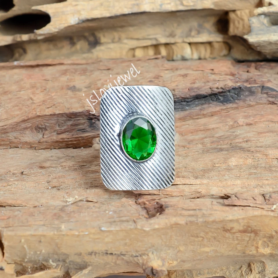 Chrome Diopside Oval Gemstone Ring 925 Sterling Silver Best Gift Men's Jewelry - Image 4 of 4