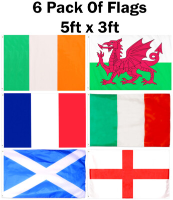 6 Nationen Länderflaggen 5 Fuß x 3 Fuß Irland Wales Schottland Frankreich Italien England