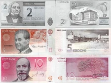 Estonia set 3 pcs 2+5+10 krooni - Pick 76-86 UNC random years