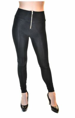 NWT TOUCH ME WOMEN'S ZIPPER LEGGINGS HIGH WAISTED IN BLACK SIZE SMALL