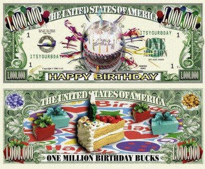 5 x 1 Million Dollar Souvenier Scheine Happy Birthday