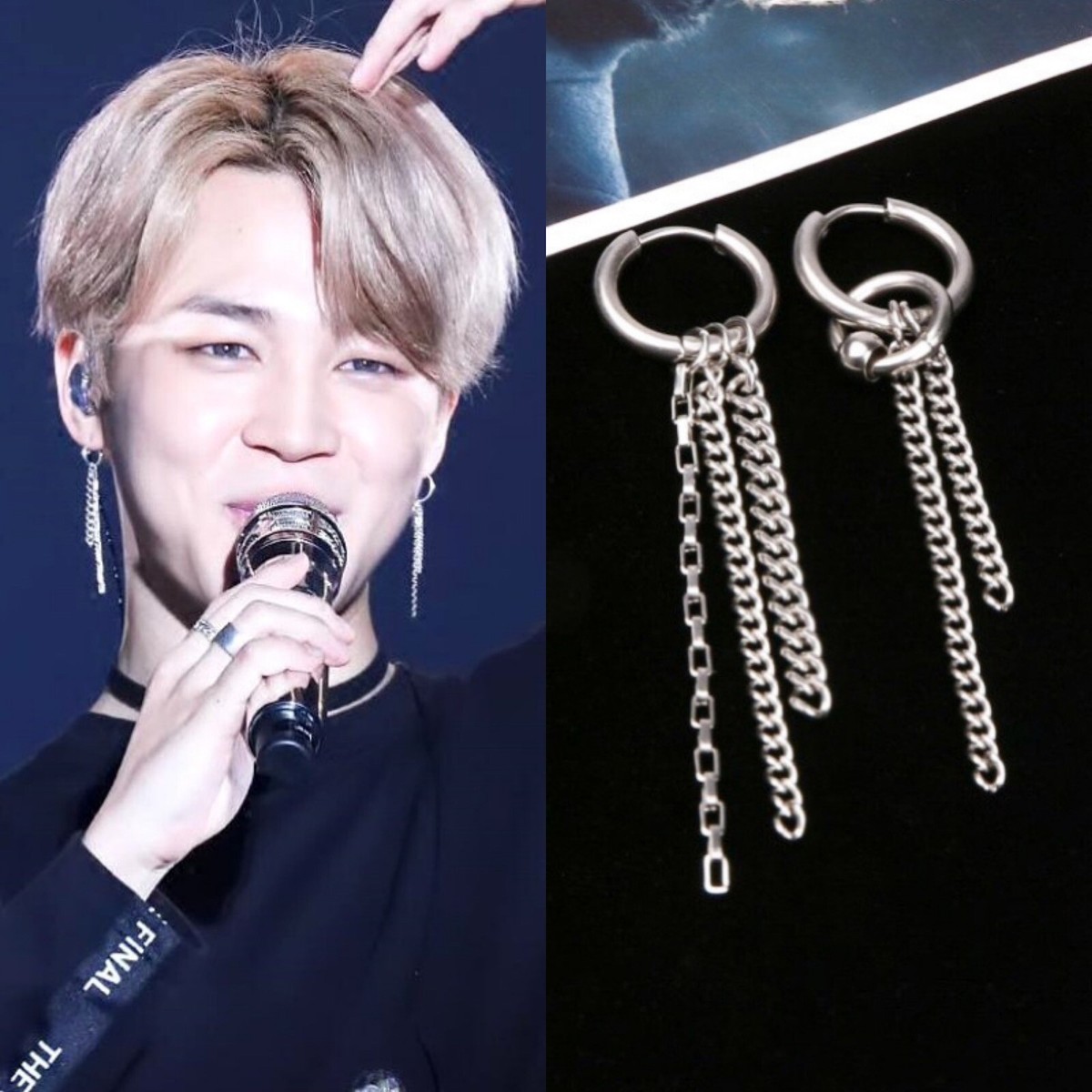 BTS Kpop Earrings 15mm Hoop Surgical Steel Chain 6-6.5cm | eBay