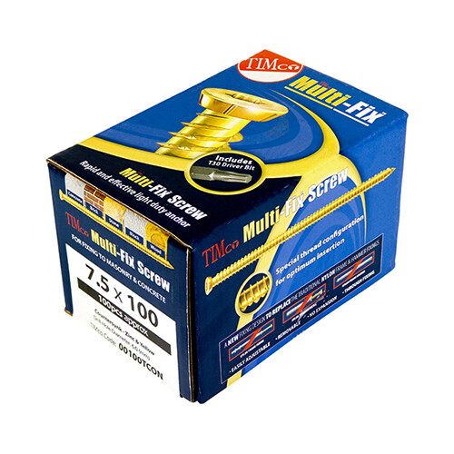 Timco 00080TCONB Multi Fix Concrete Screw ZYP 7.5 X 80mm Bag of 65 