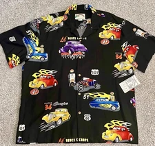 NEW! Paradise Found VTG Muscle Cars Mens Button Front Aloha Black Shirt Rayon XL