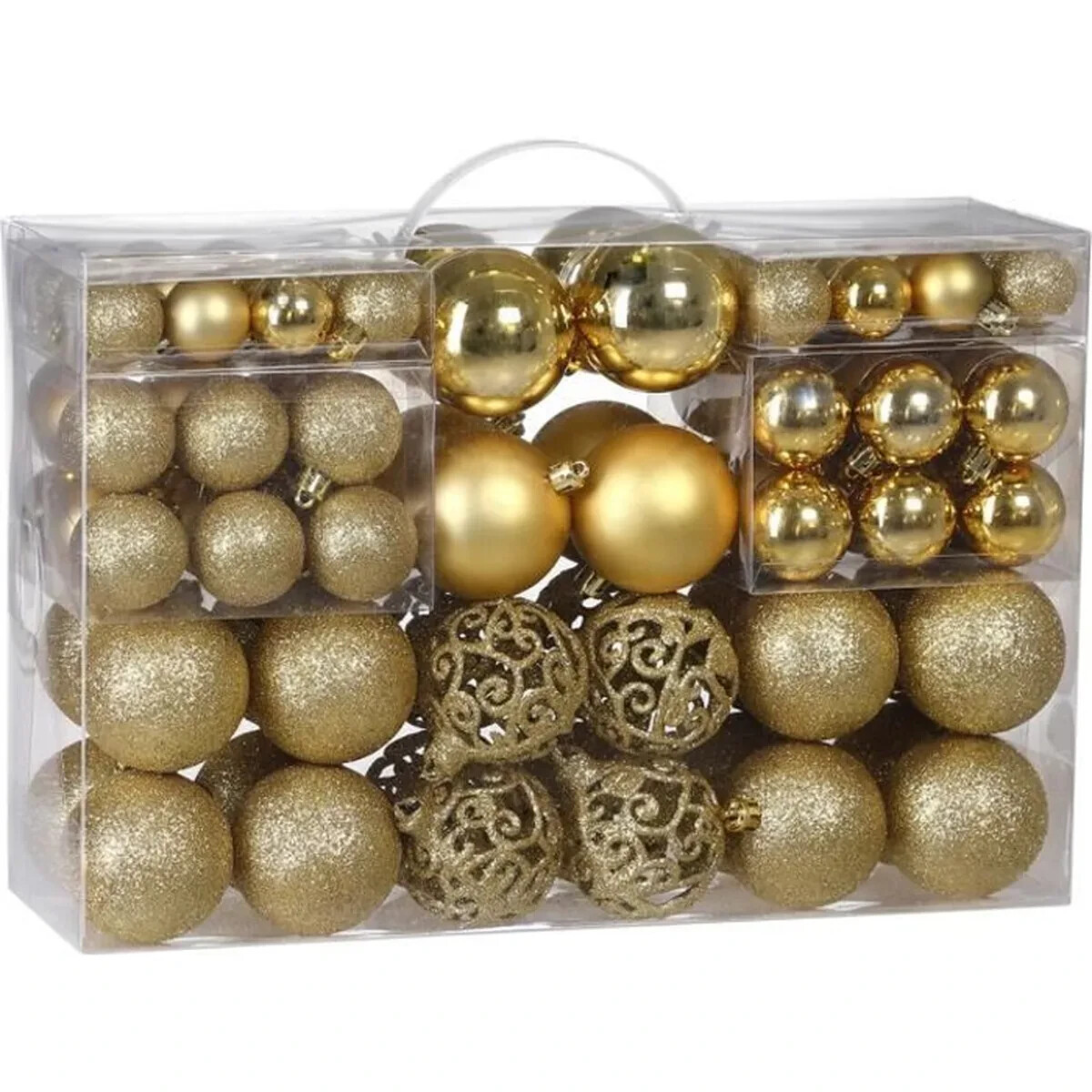 Lot de 100 boules de Noël or et blanc en plastique premium pour grand sapin artificiel chic