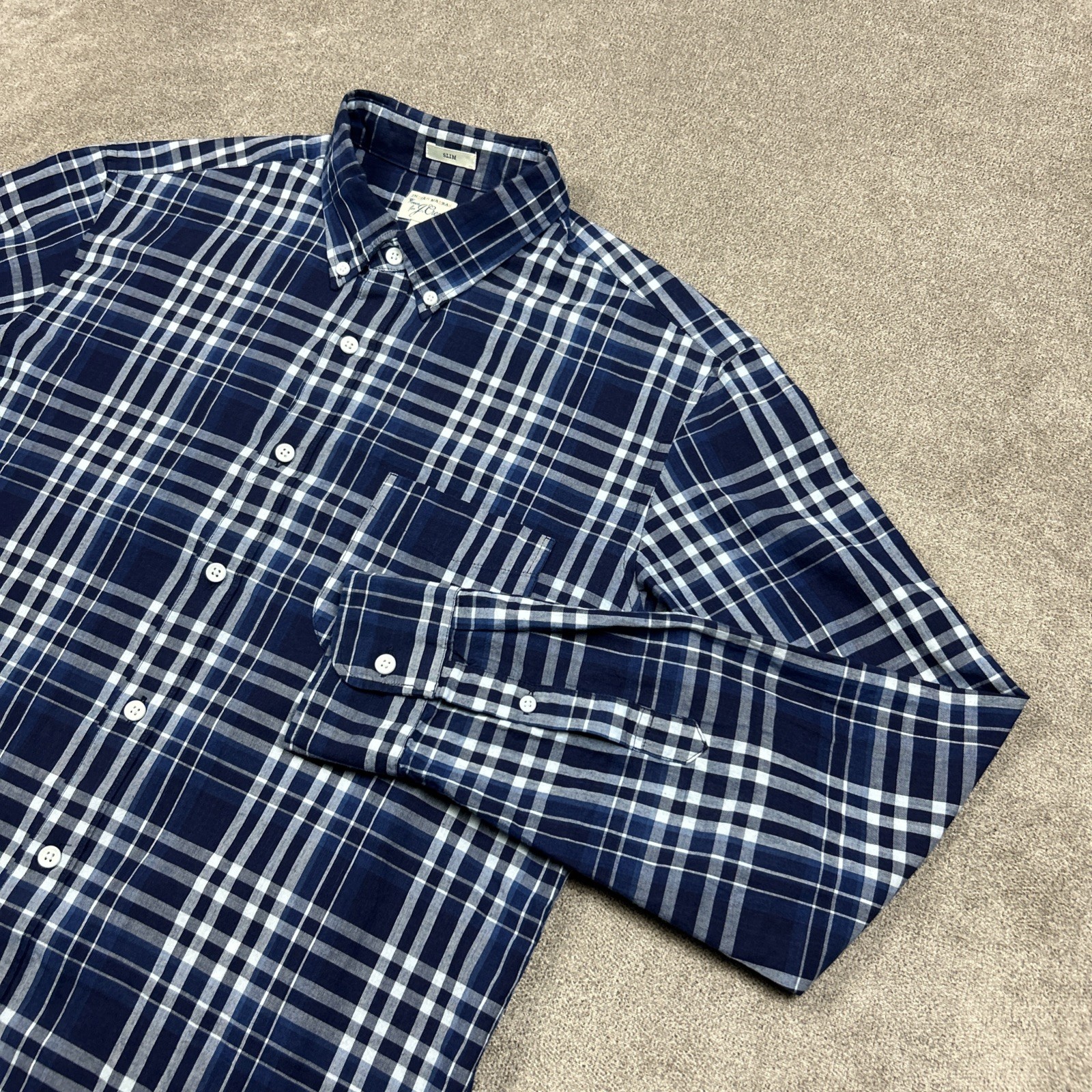 J Crew Shirt Mens Large Indian Madras Button Down Blue Plaid Business Casual