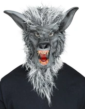Ferocious Fangs Werewolf Adult Mens Mask Head Halloween Accessory Gray Wolf