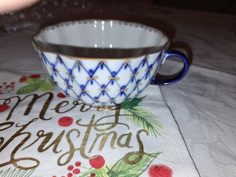 Imperial porcelain Lomonosov Tea Cup Tulip Cobalt Blue Net  from St. Petersburg