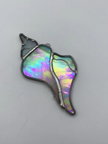 Vintage Tiffany Stained Glass Conch Shell Seashell Suncatcher Window Hanger Opal