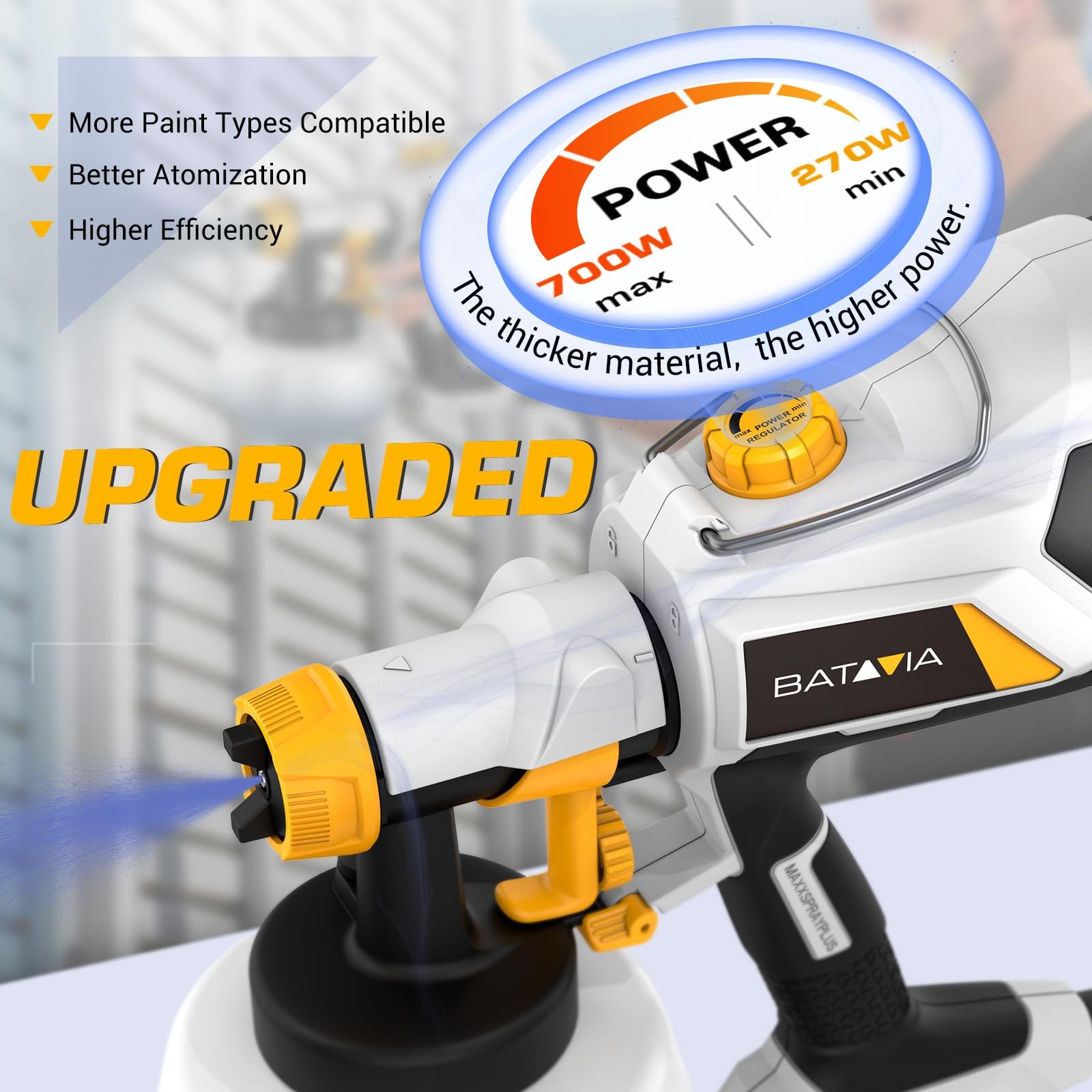 Upgraded Paint Sprayer, BATAVIA 700W Power HVLP Electric Spray Paint Gun,