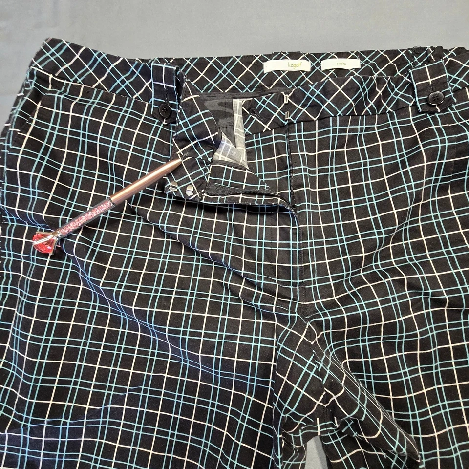 Liz Golf Audra Womens Pants Size 24 Black Stretch Preppy Plaid Classic High Rise - Image 3 of 4