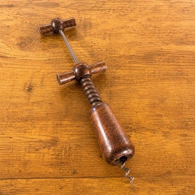 Vintage Double Handle Corkscrew Wood T Bar Wine Bottle Opener Rustic