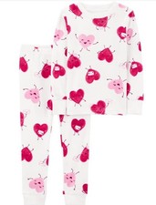 NWT Girls Sz 4 Toddler Heart Print Stretchy Cotton 2 Pc Snug Fitting Pajama Set
