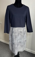 Hobbs Tailored Navy Blue Heavy Textured Smart Work Dress Patterned Skirt UK 14