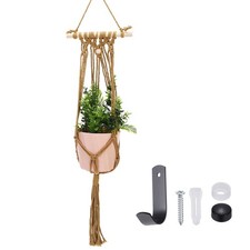 Macrame Plant Hanger, 34 in Plant Hanger with Hook,Wooden Bead Style Brown