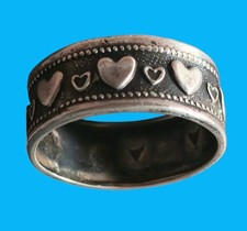 925 Sterling Silver Heart Band Ring Wide Oxidized Boho Eternity Size 5.75 2.7g