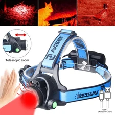 RED LED Headlamp Rechargeable Headlight Head Torch Lamp Flashlight