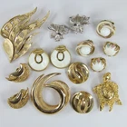 Crown Trifari Signed Vintage Costume Jewelry Brooch & Earring Lot Turtle Leaf