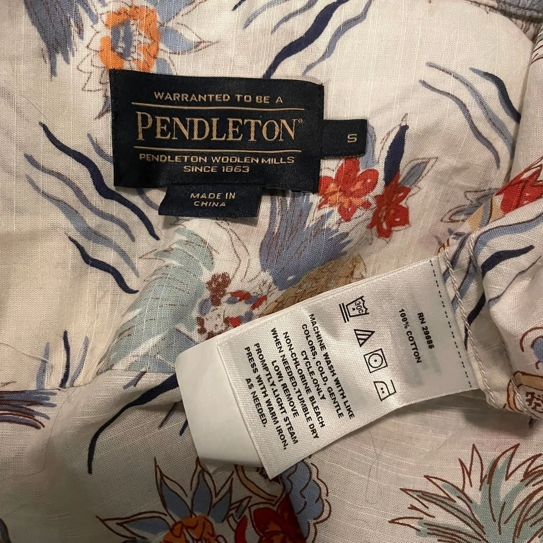 Pendleton Hula Girl Hawaiian Tropical pineapple papaya Short Sleeve button
