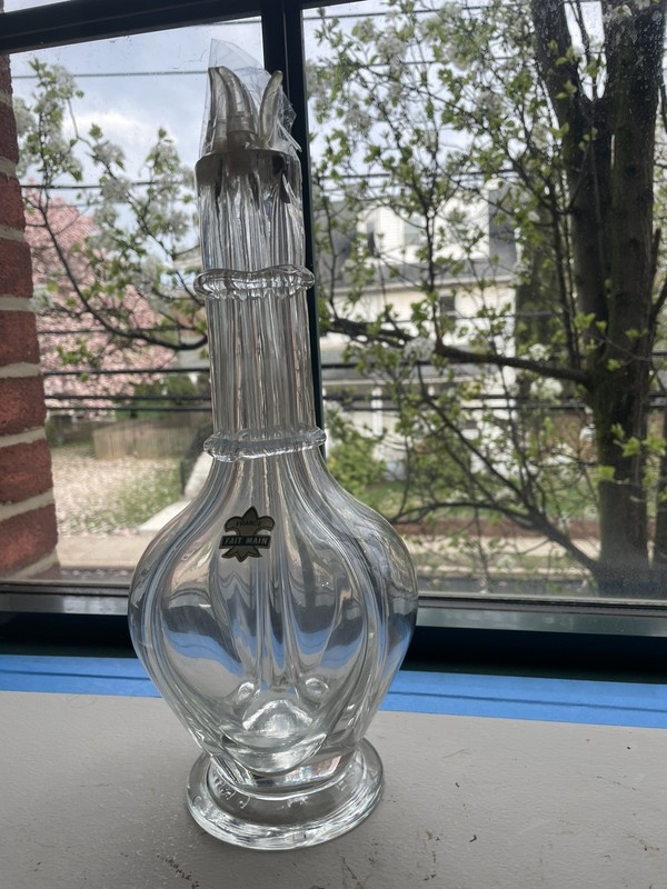 Vintage Fait Main 4 Chamber Handblown Clear Glass Liquor Bottle Decanter 13.5” 