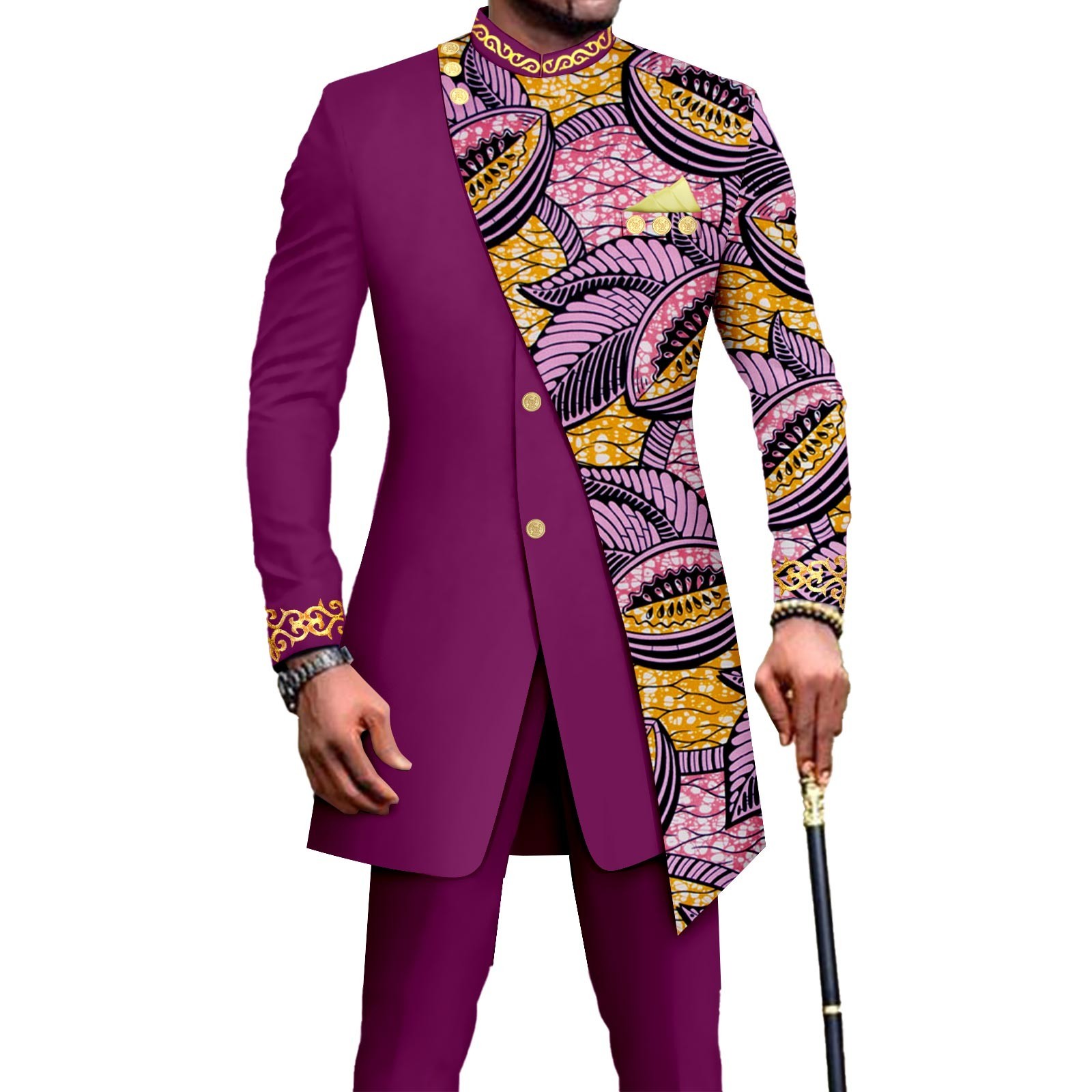 Trajes africanos para hombre Dashiki estampado chaquetas y pantalones conjunto de 2 piezas africano