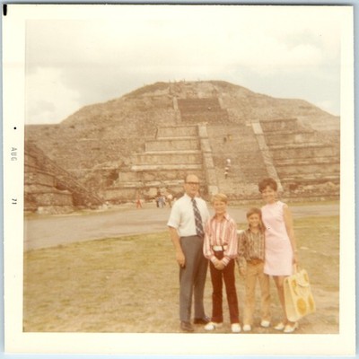1971 Teotihuacan Mexico Pyramid of the Sun Snapshot Photo Cute Family Ruin Vtg