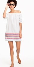 J. Crew Womens White Linen Cotton Off The Shoulder Rainbow Hem Mini Dress XS