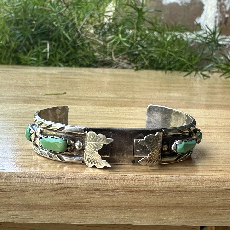 Zuni Wayne Cheama Cuff Watch Band Sterling Silver Turquoise Signed 19.5g Sz 5.5 - Image 3 of 4