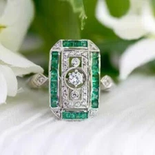 Art Deco Style 1.45 Ct Round Diamond Engagement Wedding Ring 14K White Gold Over