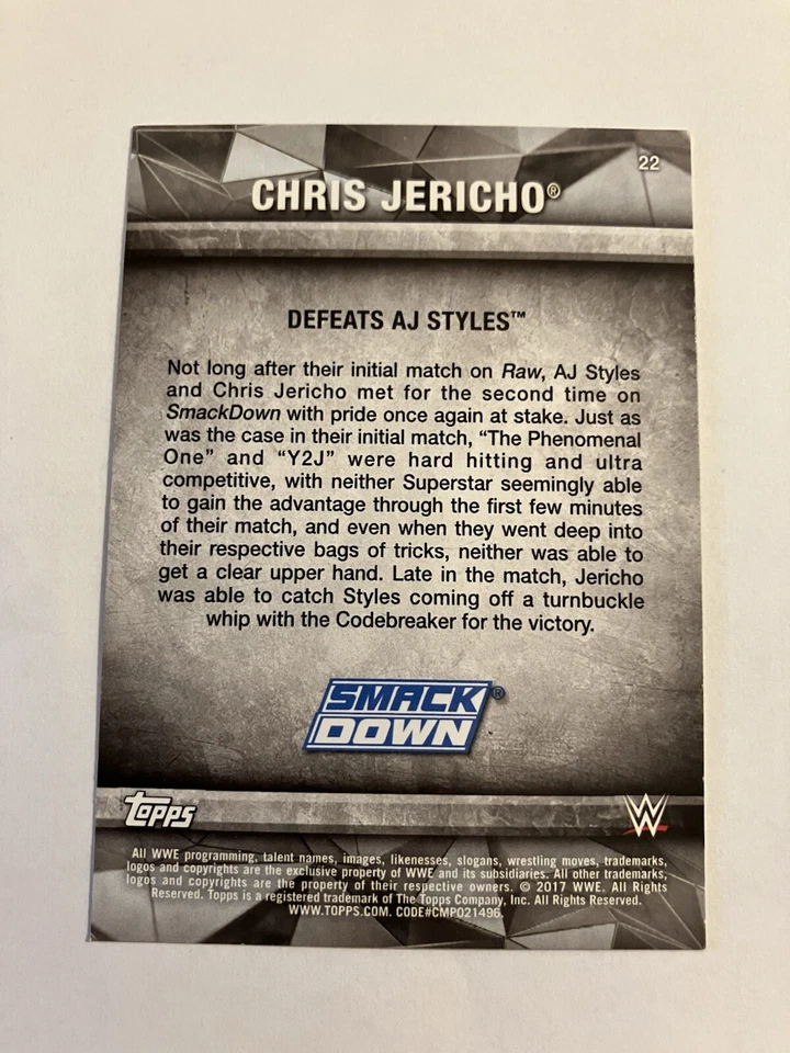 Chris Jericho 2017 Topps WWE Road To Wrestlemania #22 WWE Smackdown - Image 2 of 2