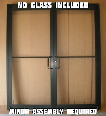 COMMERCIAL ALUMINUM STOREFRONT DOUBLE DOOR, FRAME & 2 CLOSER 6'0'' x 7'0'', BRONZE