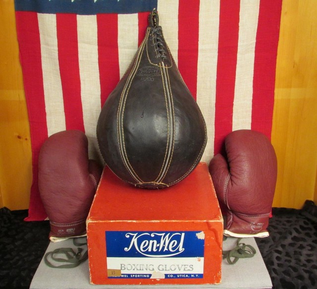 Vintage Hutch Leather Boxing Punching Speed Bag & KenWel Gloves w/Box NOS Nice! eBay