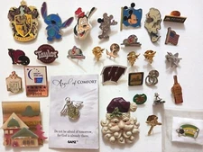 Brooch pins. lot of 30. H. Potter, Mickey mouse, Basil Hayden's, and more.