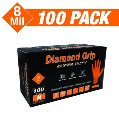 Heavy Duty Industrial Orange Nitrile Gloves with Raised Diamond Texture, 8-mil