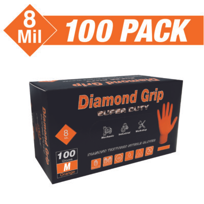 #ad Heavy Duty Industrial Orange Nitrile Gloves with Raised Diamond Texture 8 mil $17.88