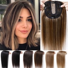 Women 100 Human Hair Topper Hairpiece/Clip In Top Piece Silk Base Toupee Wig 14