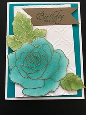 Stampin Up Card Kit Set Of 4 "Birthday Wishes  Gold Embossed Rose