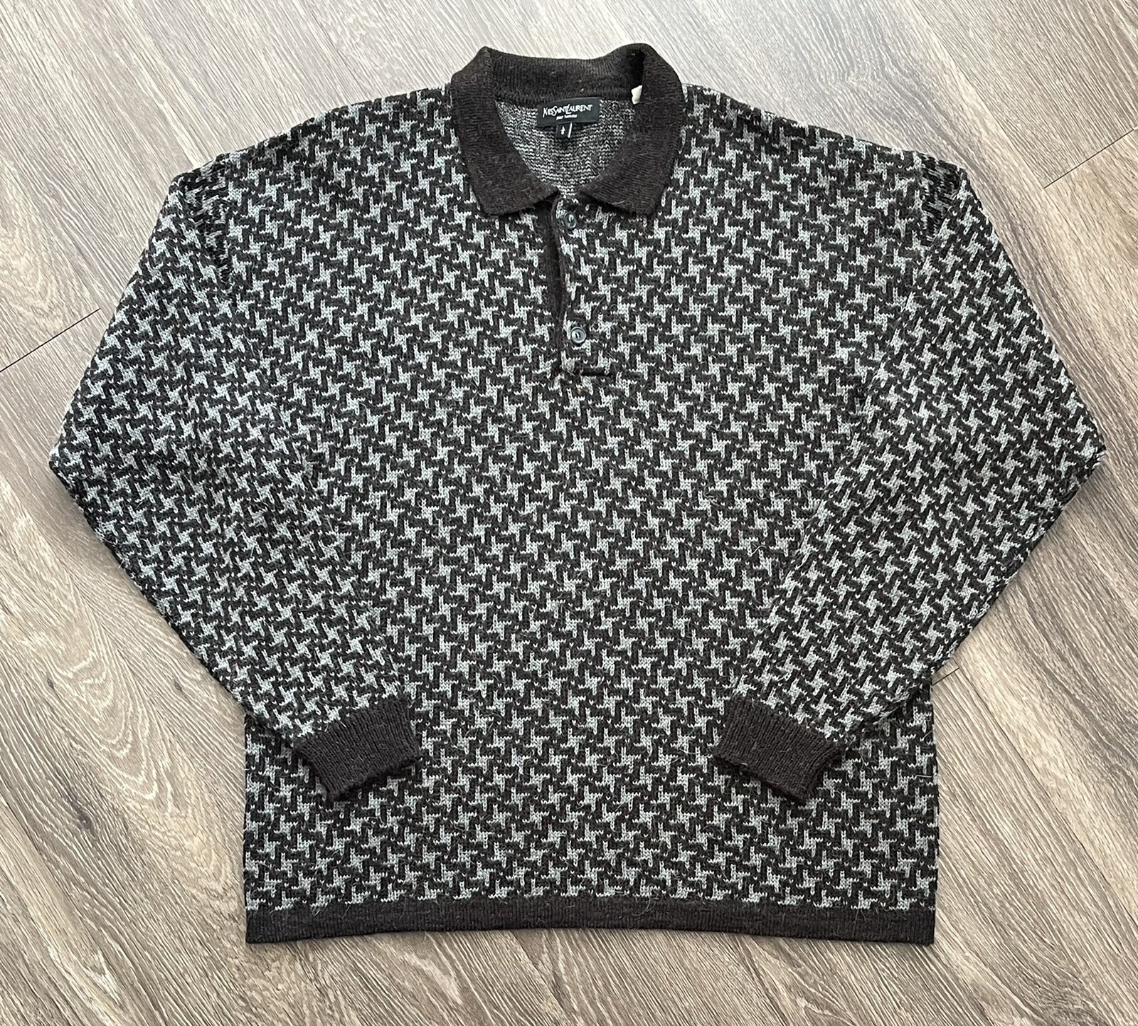 Maglione Polo Yves Saint Laurent Pour Homme Alpaca Forma Geometrica Modello Uomo L