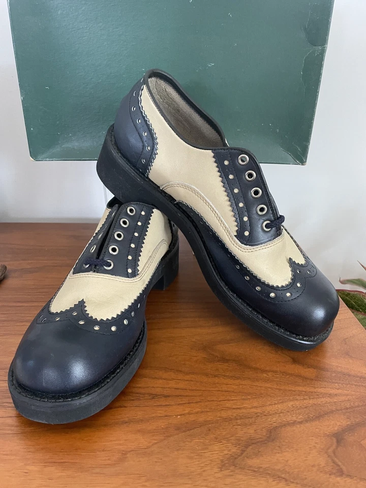 Auténticos zapatos Oxford Bass Saddle años 70 8,5 D en caja con recibo vintage 1974 Foto 3 de 4