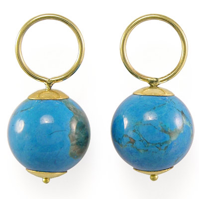 14k Solid Yellow Gold Turquoise Charms 10mm