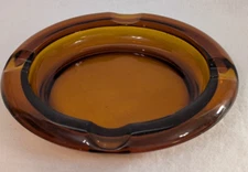 Vintage Round Amber Cigar Ashtray