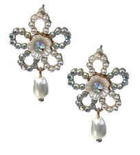 Crystal Flower and Faux Pearl Drop Earrings for Women