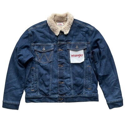 Wrangler Men's Regular Fit Sherpa Lined Denim Jean Jacket Dark Blue Wash  All Siz