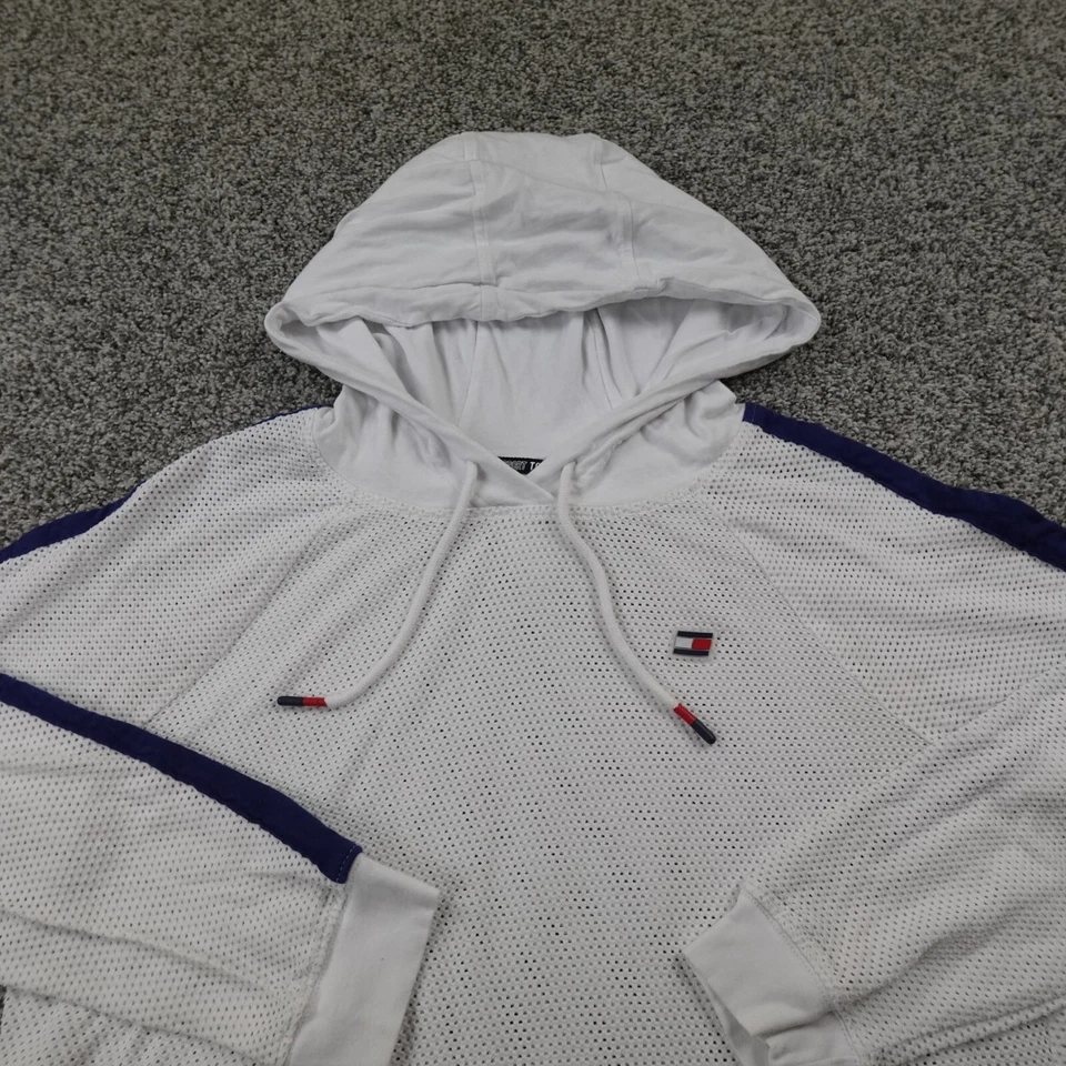 Tommy Hilfiger Sudadera con Capucha Mujer L Blanco Malla Deportiva Sudadera Atlética Gimnasio Entrenamiento Foto 3 de 4