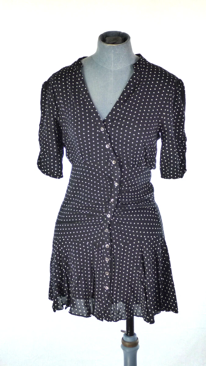 Free People Dress Spotty Pippa Black Fit Flare Skater Polka Dot Mini XS Y2K eBay