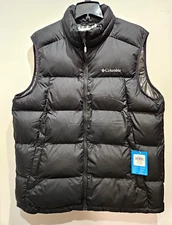 Men's Columbia Pike Lake Puffer Vest Sz L Omni-Heat Black with Silver Lining
