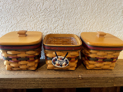 Longaberger 1998 Father s Day Finders Keepers Basket Set Protectors,Lid & Tie-On
