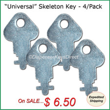 Skeleton Dispenser Key for Paper Towel Toilet Tissue Dispensers - 4/pk.